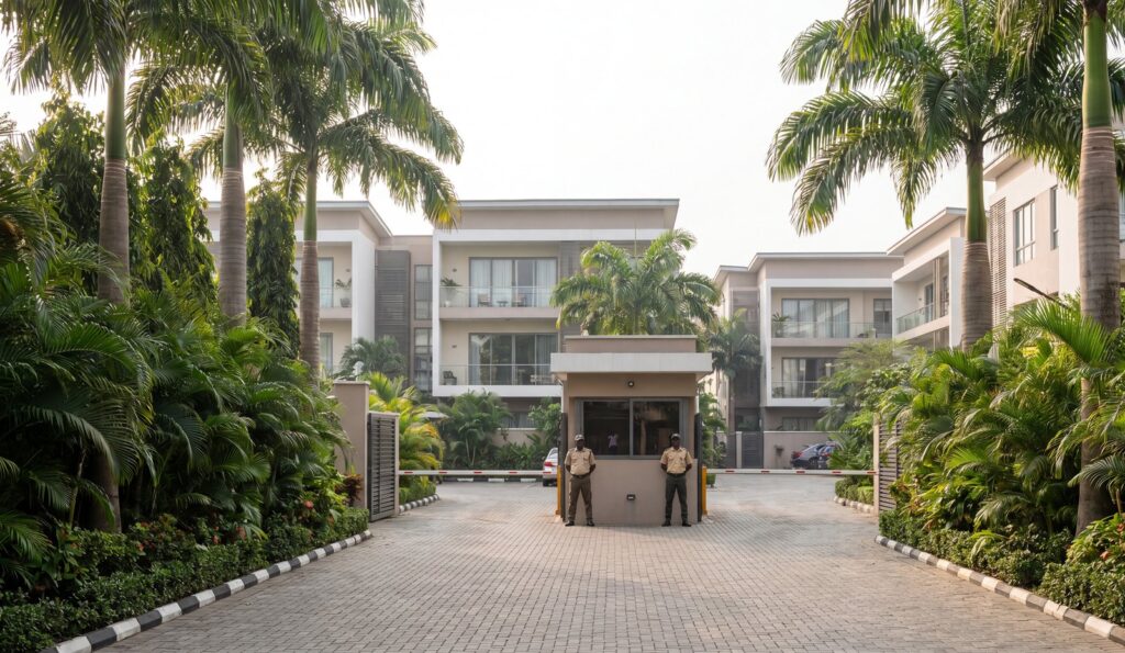 Mudita secure accommodation and settlement support — gated residential compound in Lagos
